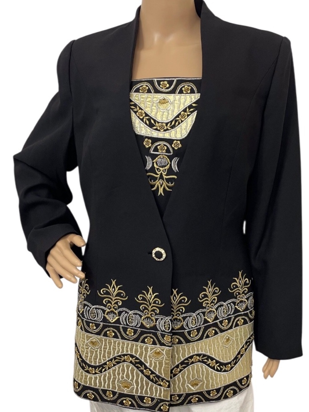 Natasia Collection New York Women's Black Embroidery Insert Blazer, 10